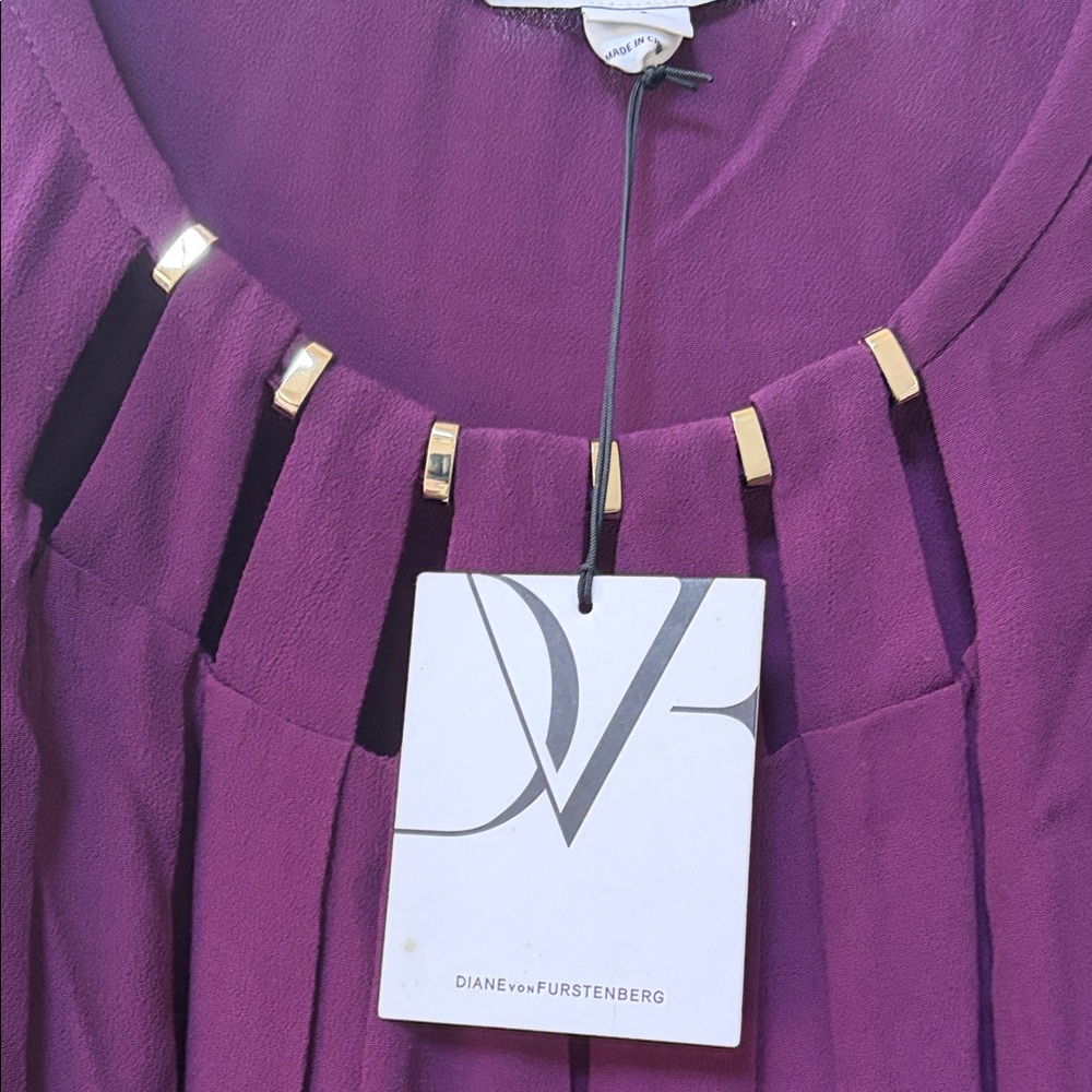 Diane Furstenberg Long Sleeve Pleated Tunic Dress - Plum
